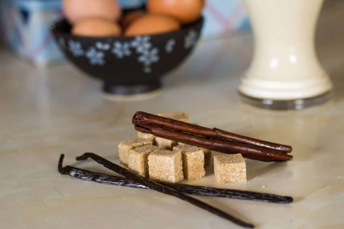 spices on a table with eggs