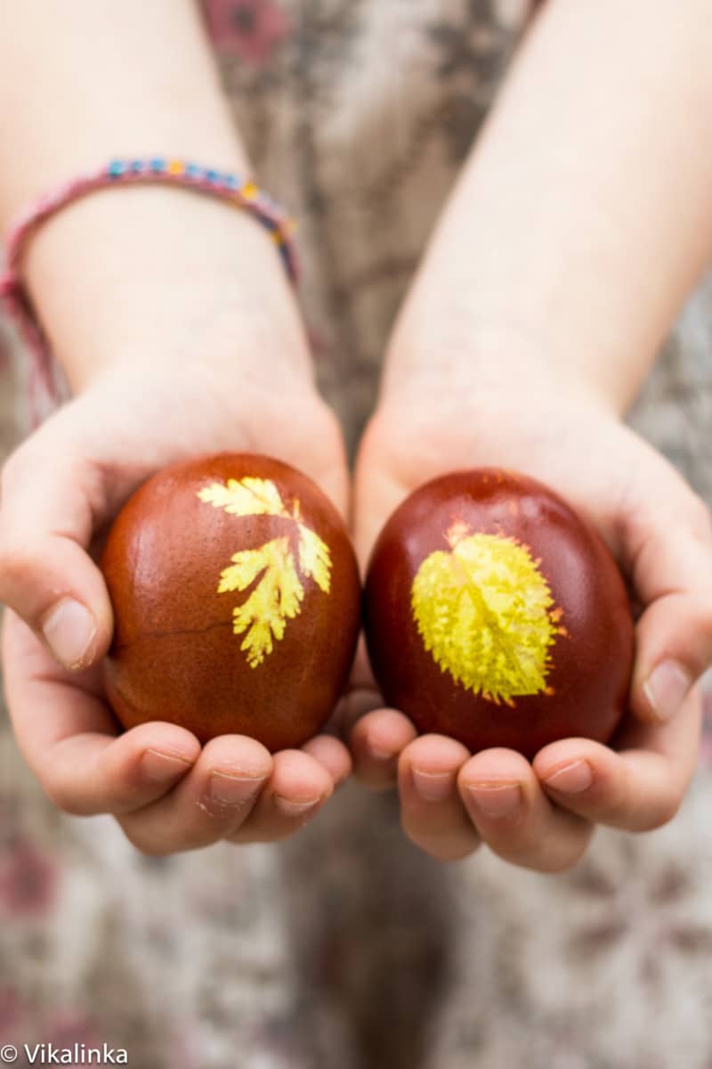 DIY Easter egg colouring using onion peel. 