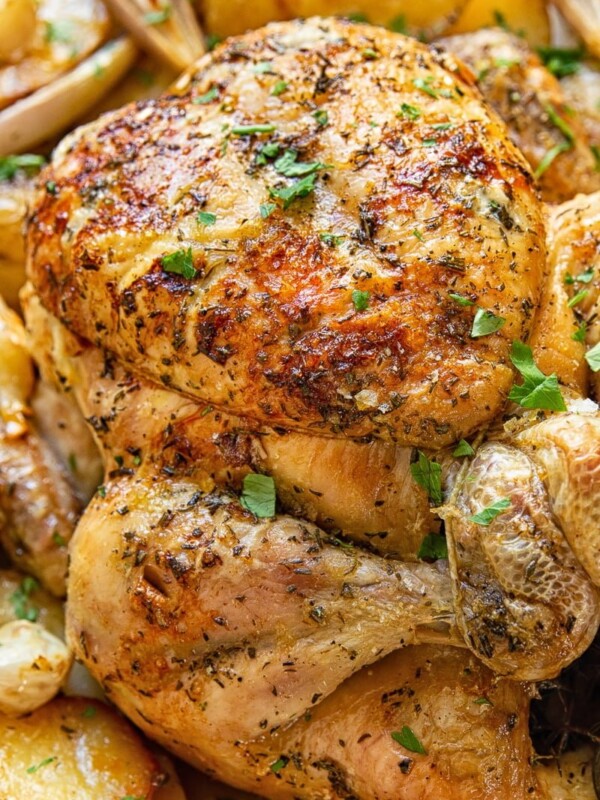 close up of Rosemary and Thyme Roast Chicken and Potatoes