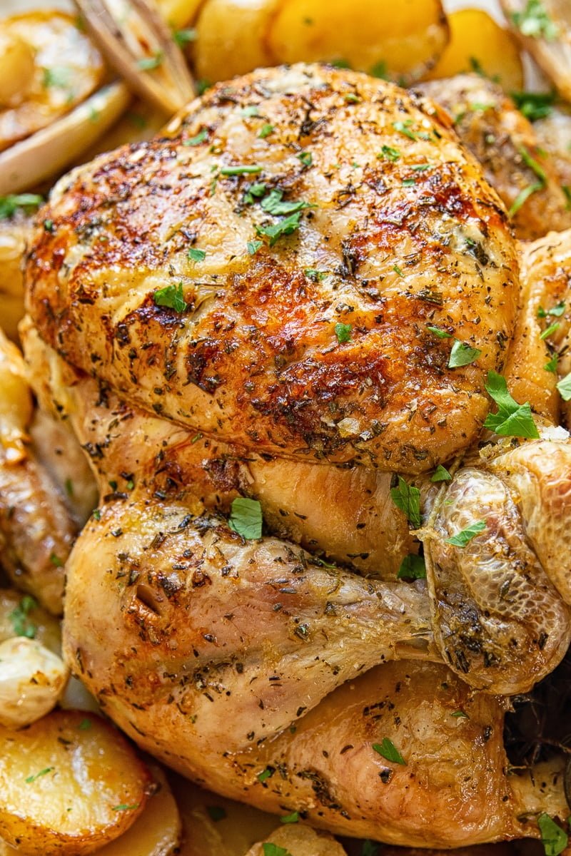 close up of Rosemary and Thyme Roast Chicken and Potatoes