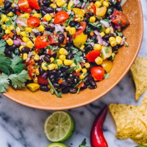 Black Bean, Corn and Tomato Salsa in Brown Bowl