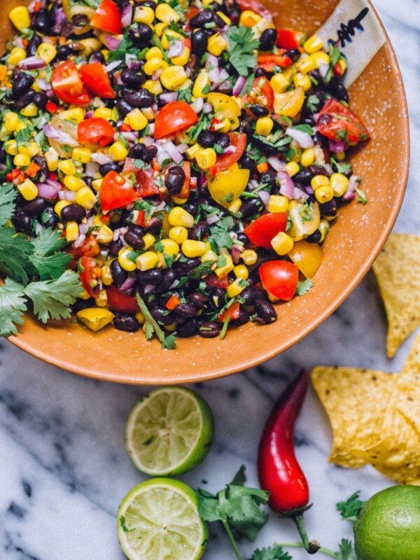 Black Bean, Corn and Tomato Salsa in Brown Bowl
