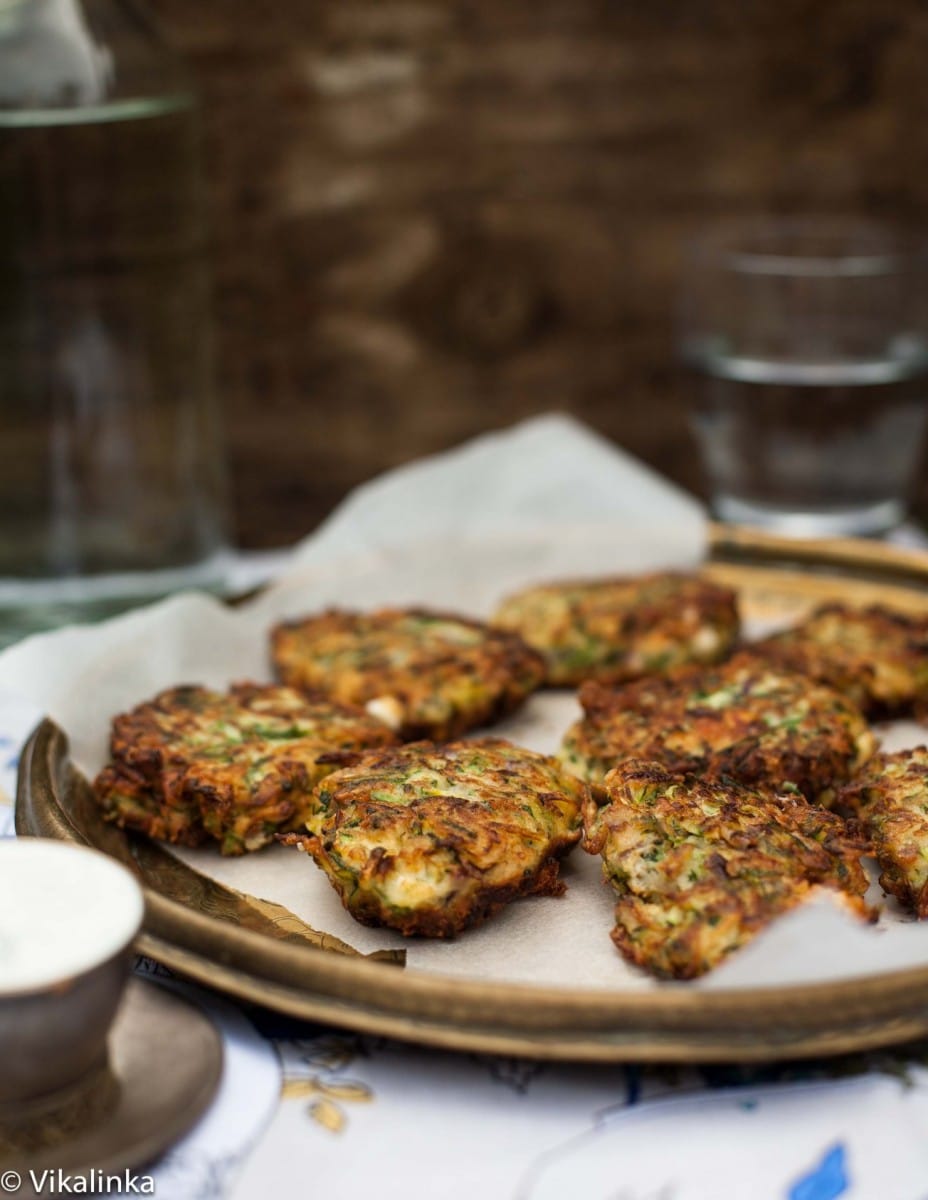 Feta and Zucchini Fritters with Garlic Yogurt Sauce