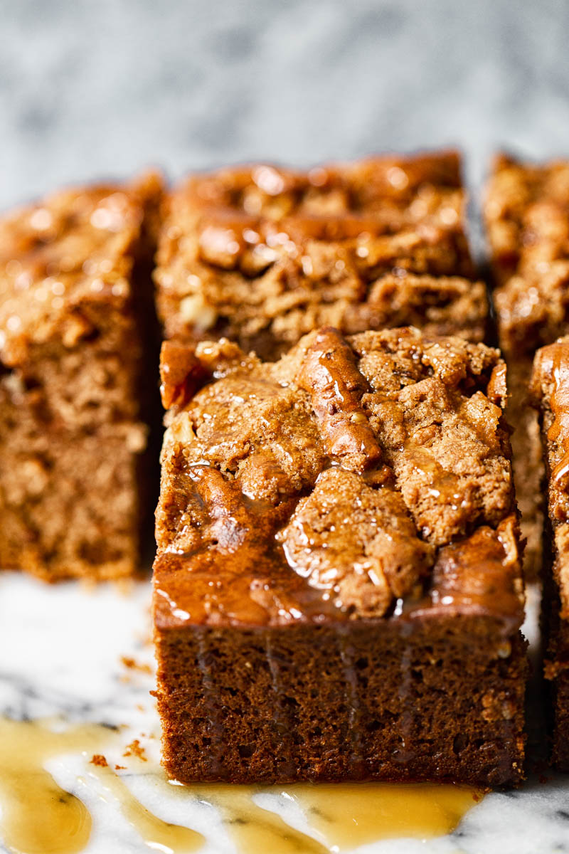 Close up of apple cake slice