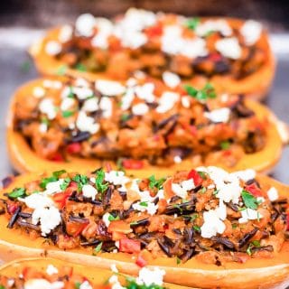 multiple stuffed squashes with turkey and wild rice