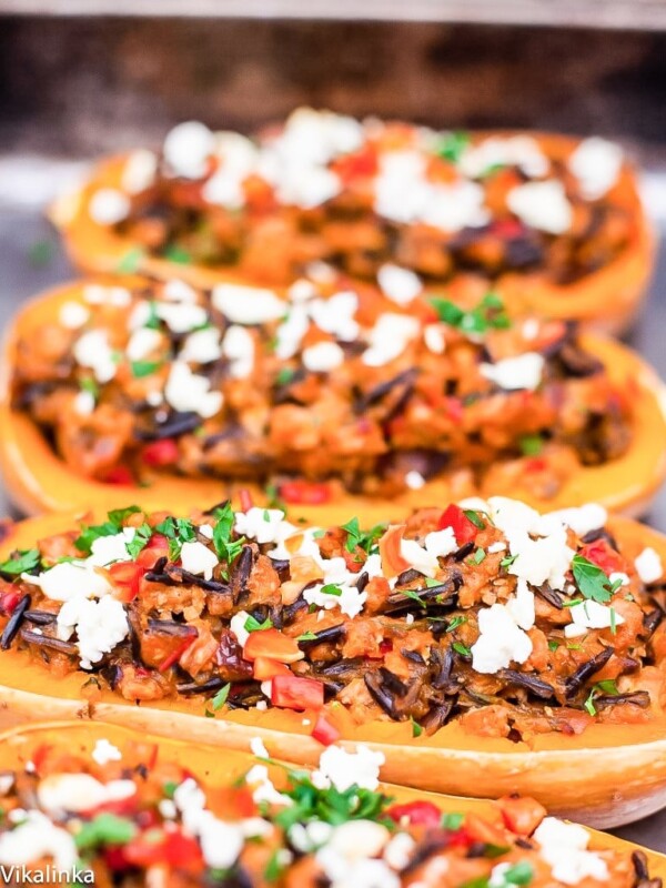multiple stuffed squashes with turkey and wild rice