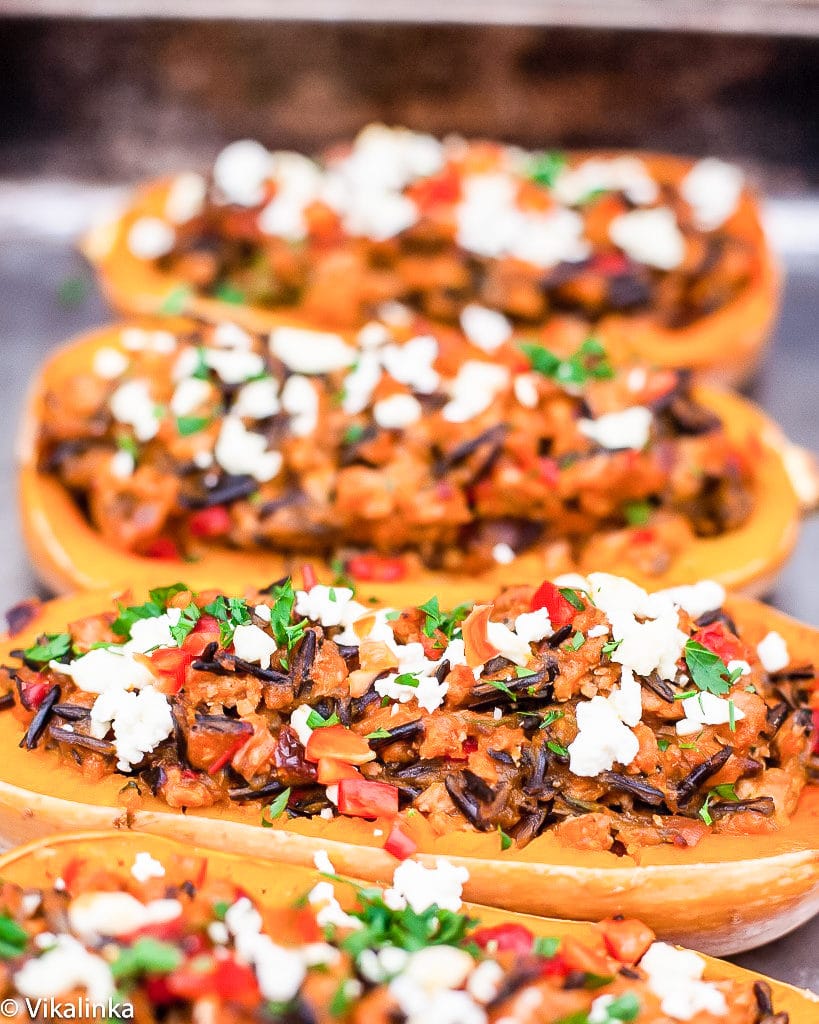 multiple stuffed squashes with turkey and wild rice