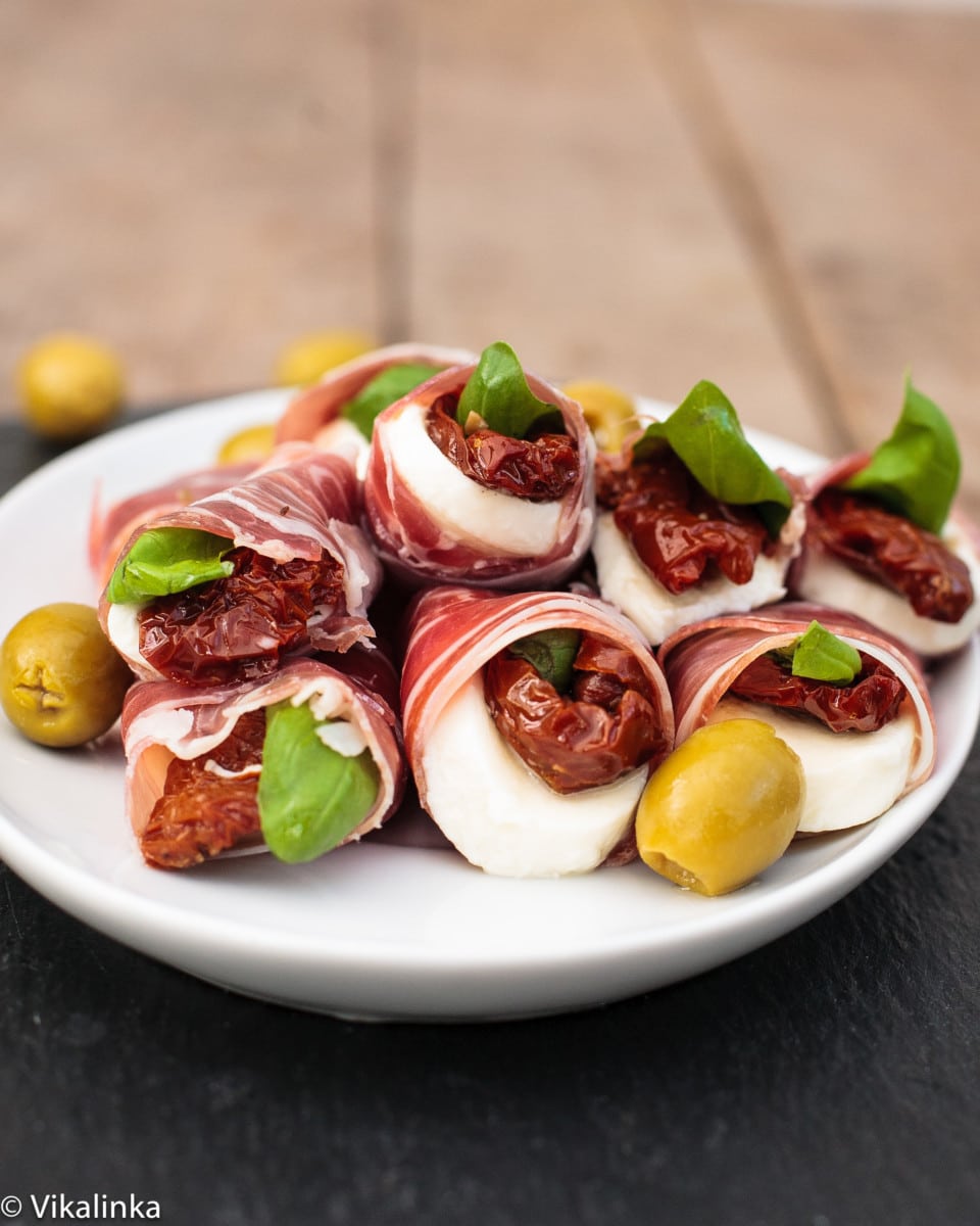 close up of Prosciutto Caprese Parcels