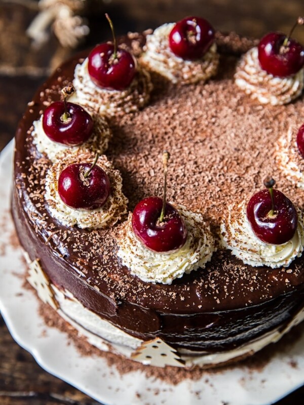 overhead view of black forest cake