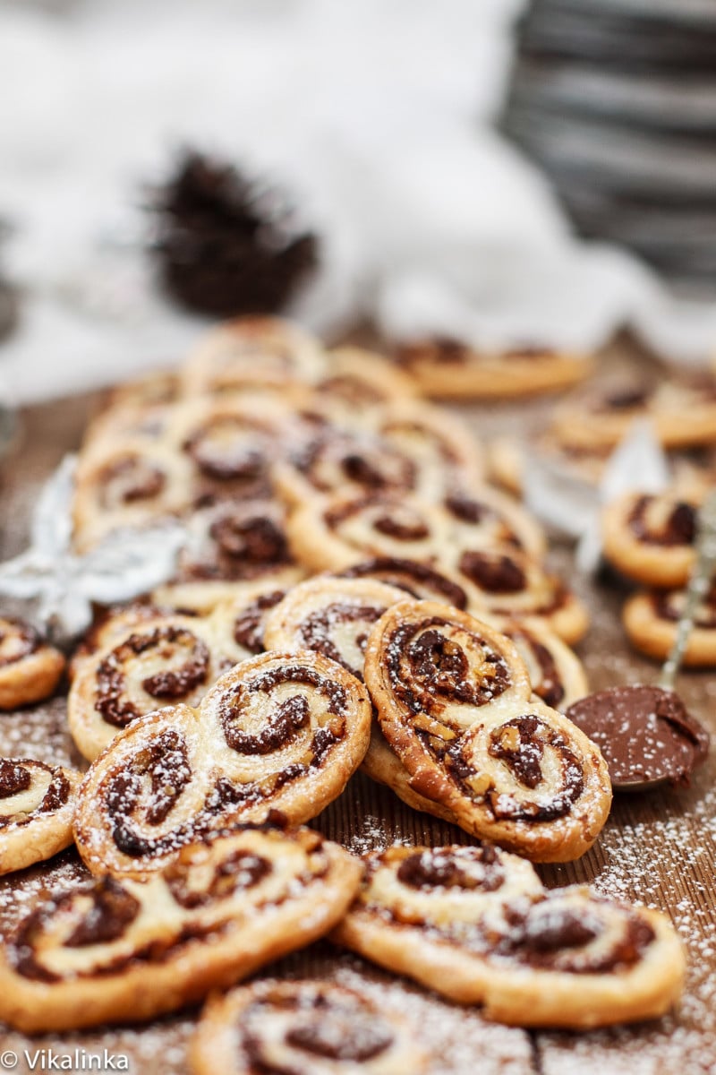 side shot of Nutella Hazelnut Palmiers on cutting board 