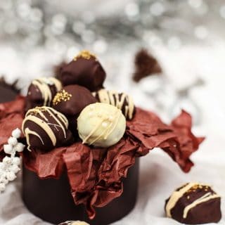 close up of baileys truffles in brown pot