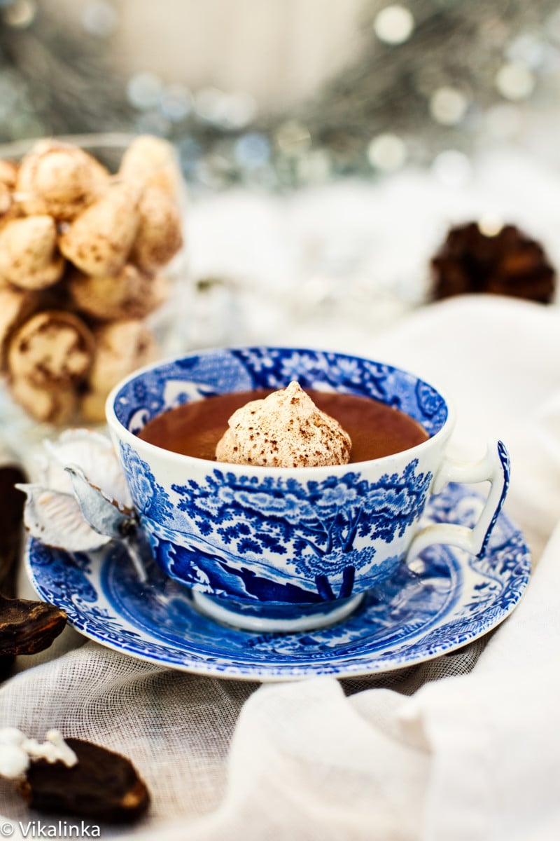 side shot of Italian Hot Chocolate with Floating Meringue Kiss