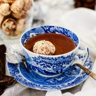 side shot of Italian Hot Chocolate with Floating Meringue Kiss