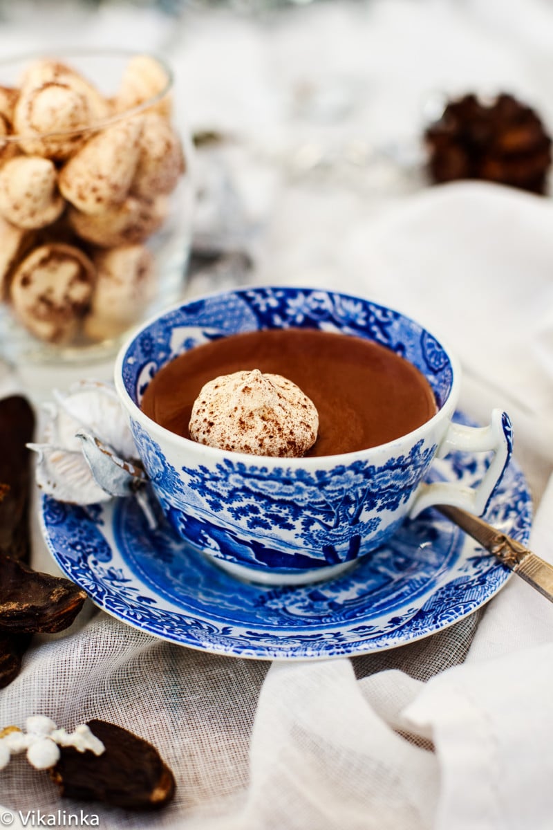 side shot of Italian Hot Chocolate with Floating Meringue Kiss