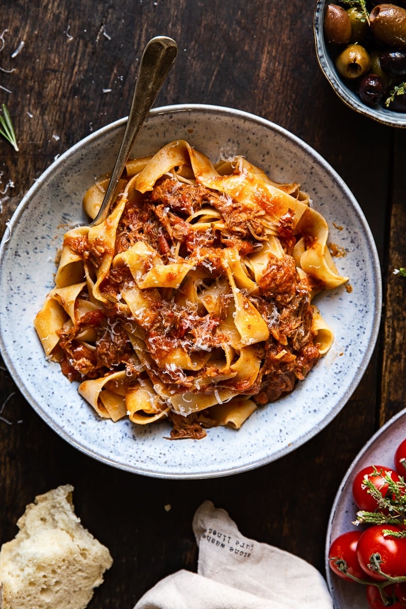 Bowl of pasta in beef ragu