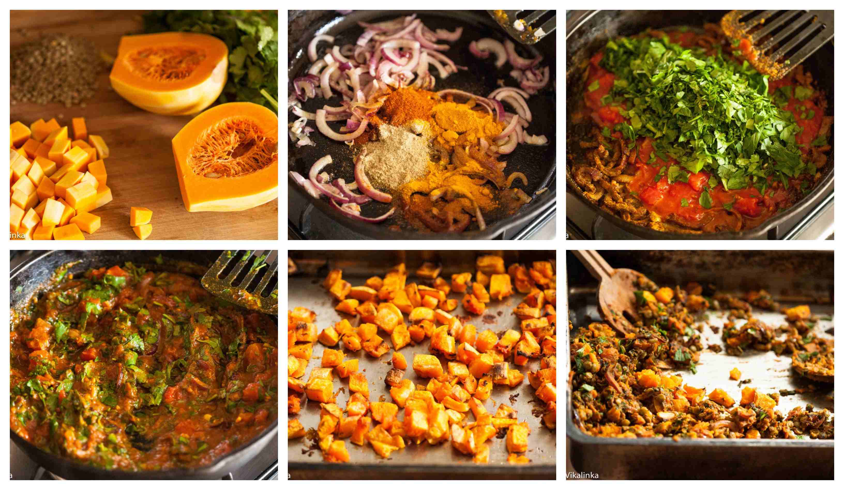 Butternut squash and lentils recipe step by step process images