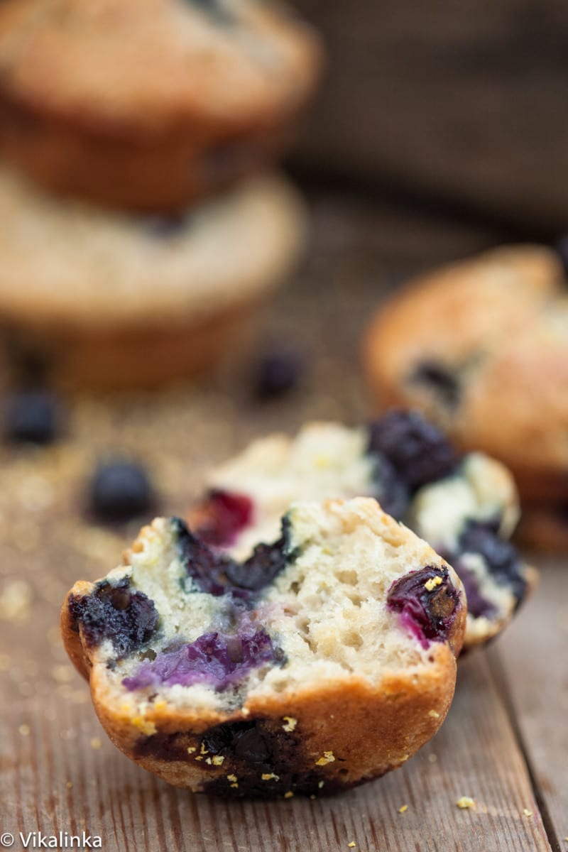 blueberry muffin broken with inside showing