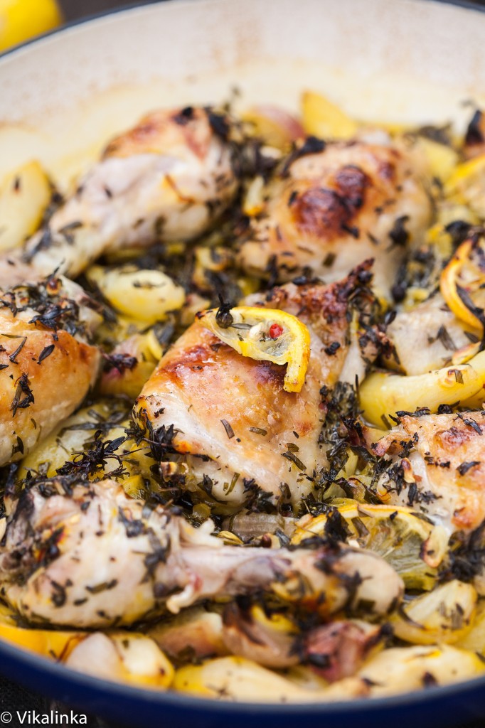 Roast Chicken with Jerusalem Artichokes and Lemons