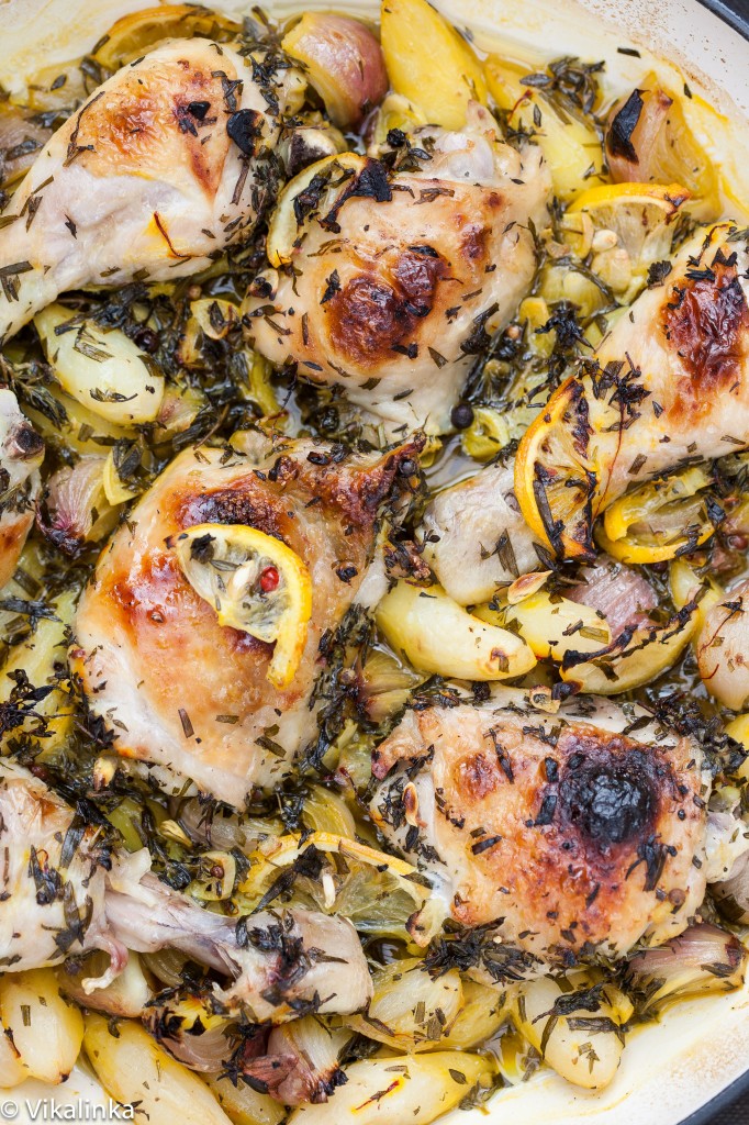 Roast Chicken with Jerusalem Artichokes and Lemons