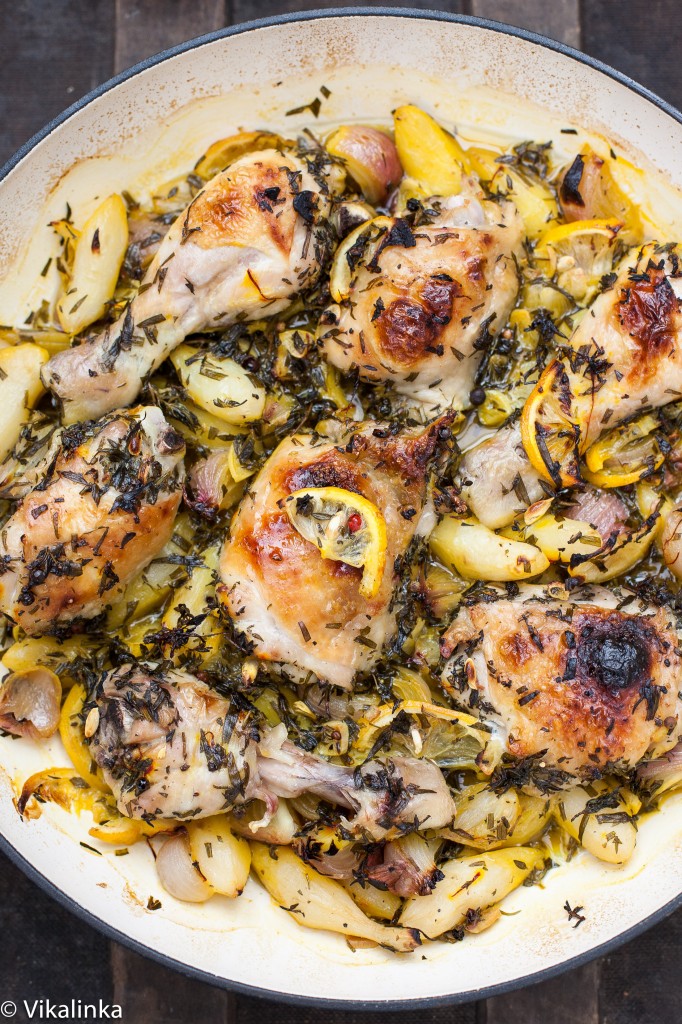 Roast Chicken with Jerusalem Artichokes and Lemons