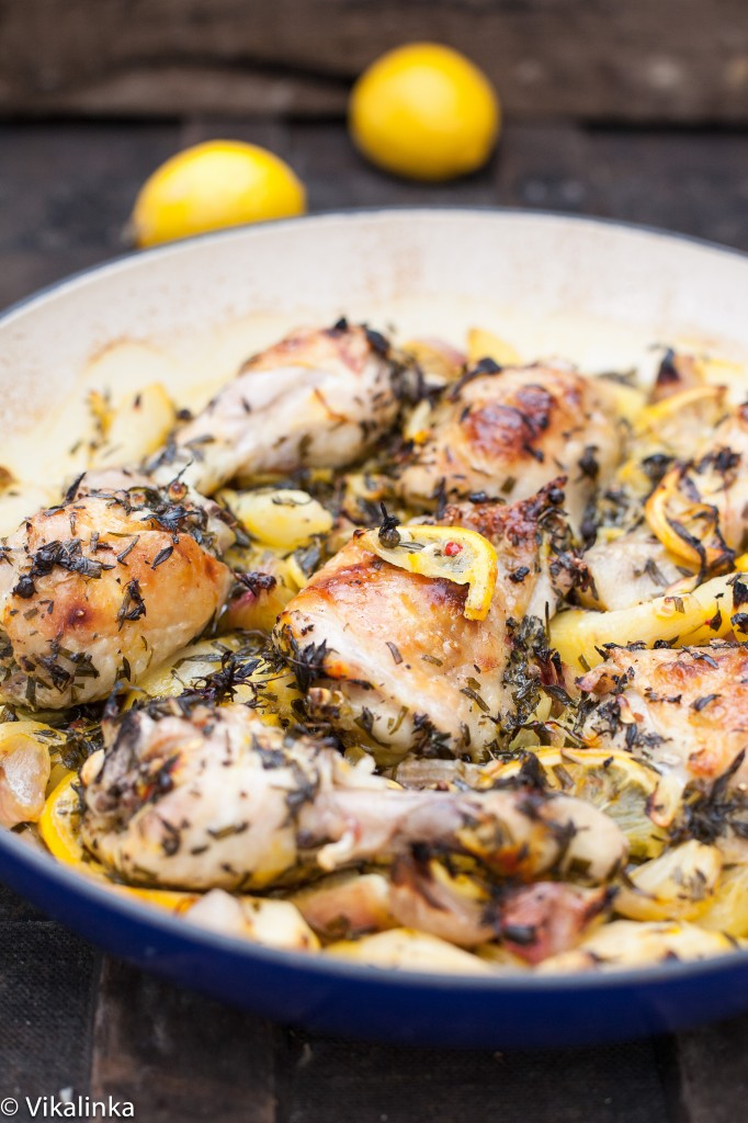 Roast Chicken with Jerusalem Artichokes and Lemons