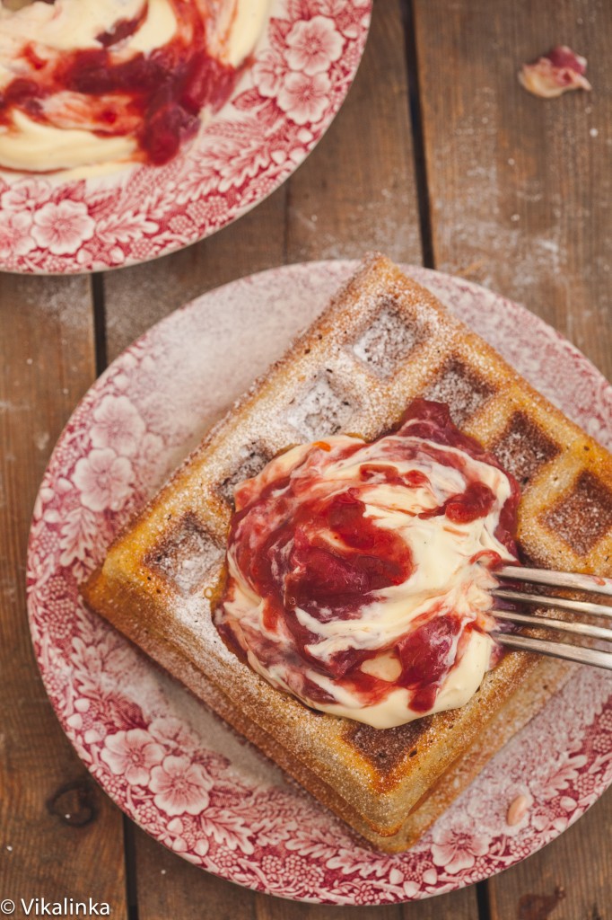 Buckwheat Waffles with Rhubarb Cream - Vikalinka