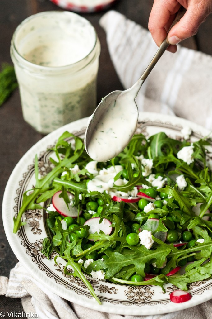 Spring Pea and Arugula Salad with Creamy Dill Dressing
