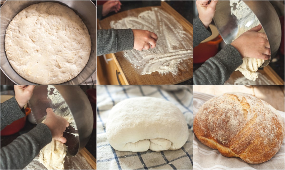 No Knead Farmhouse Bread Making Process Images