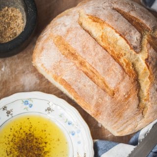 Top down view of bread and dip