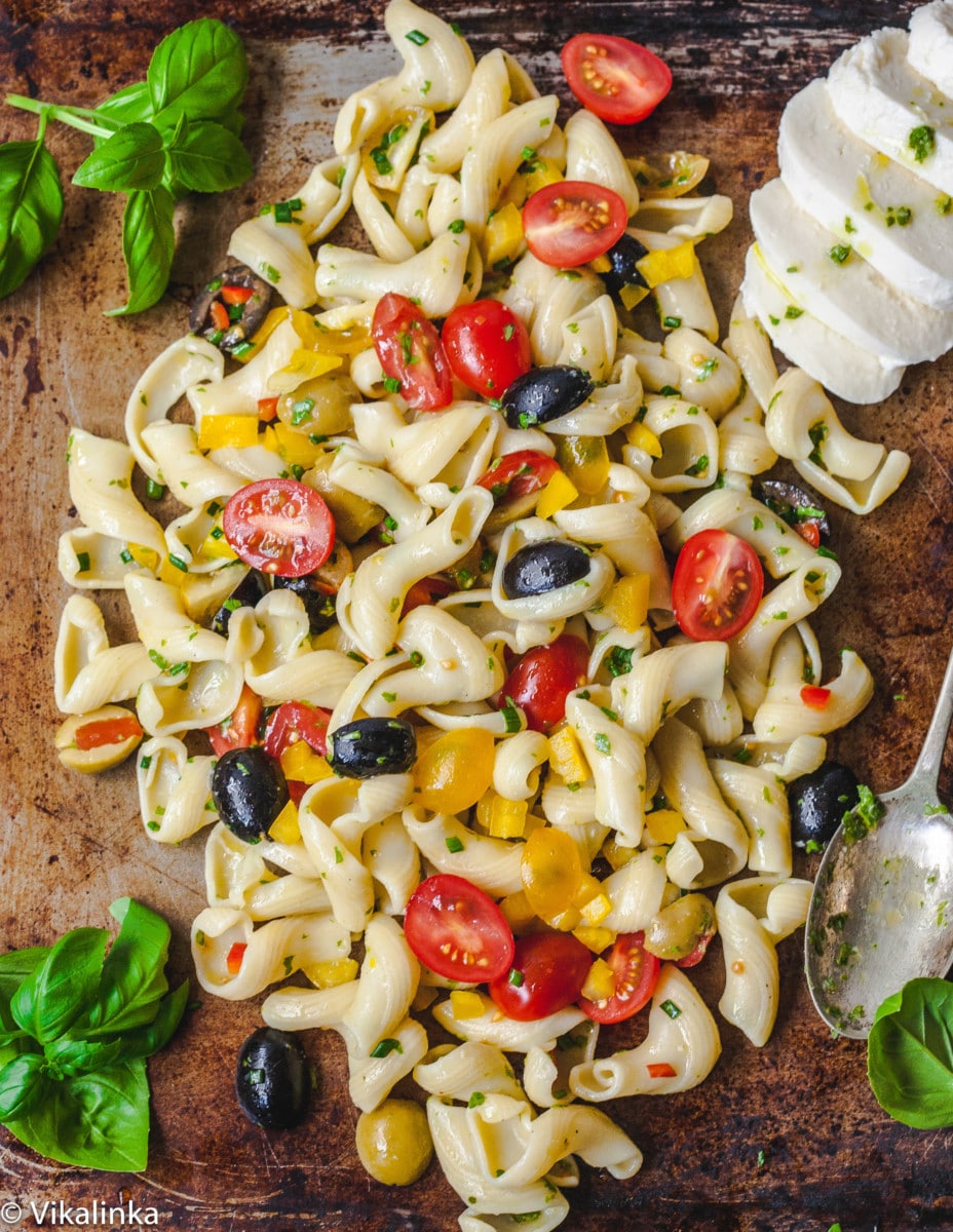 Pasta Salad on dark background 