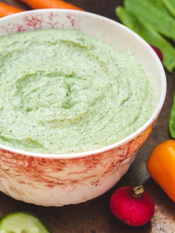 Close up of cilantro walnut dip in a bowl