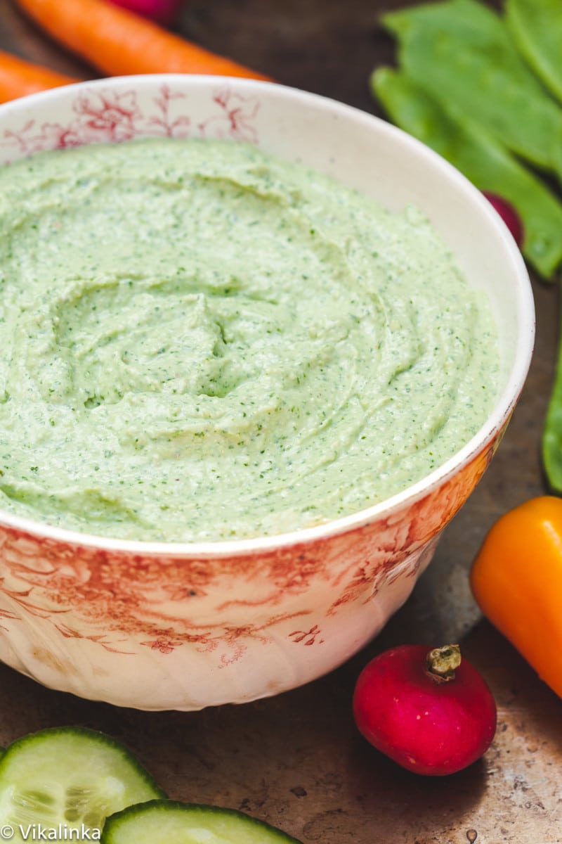 Close up of cilantro walnut dip in a bowl