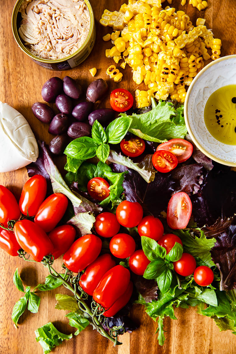 Italian Salad Ingredients on cutting board