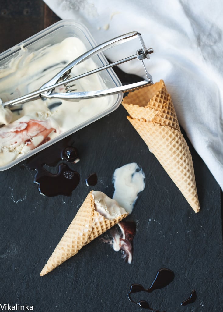 Ice cream cones on a table