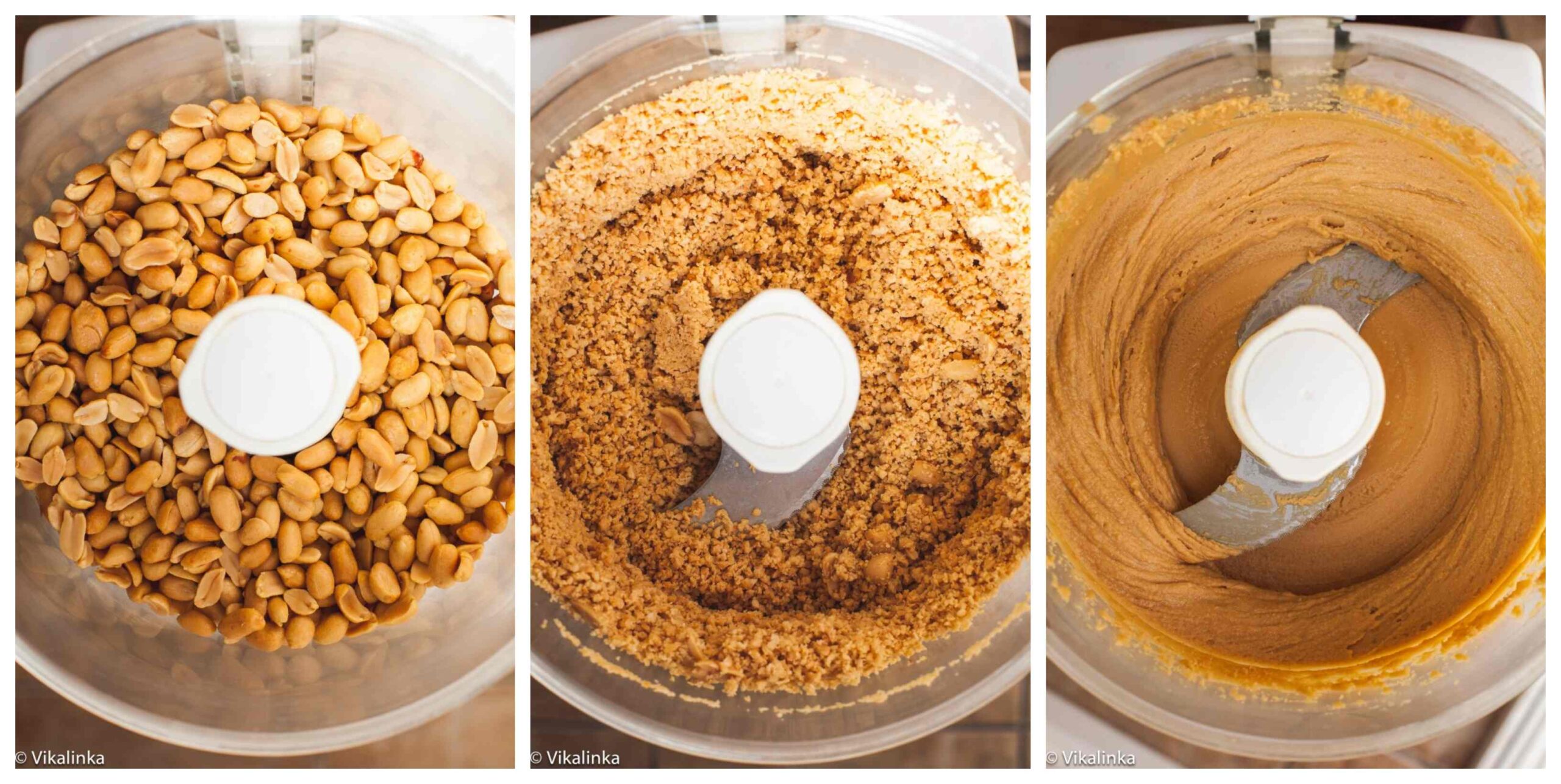 3 stages of making homemade peanut butter