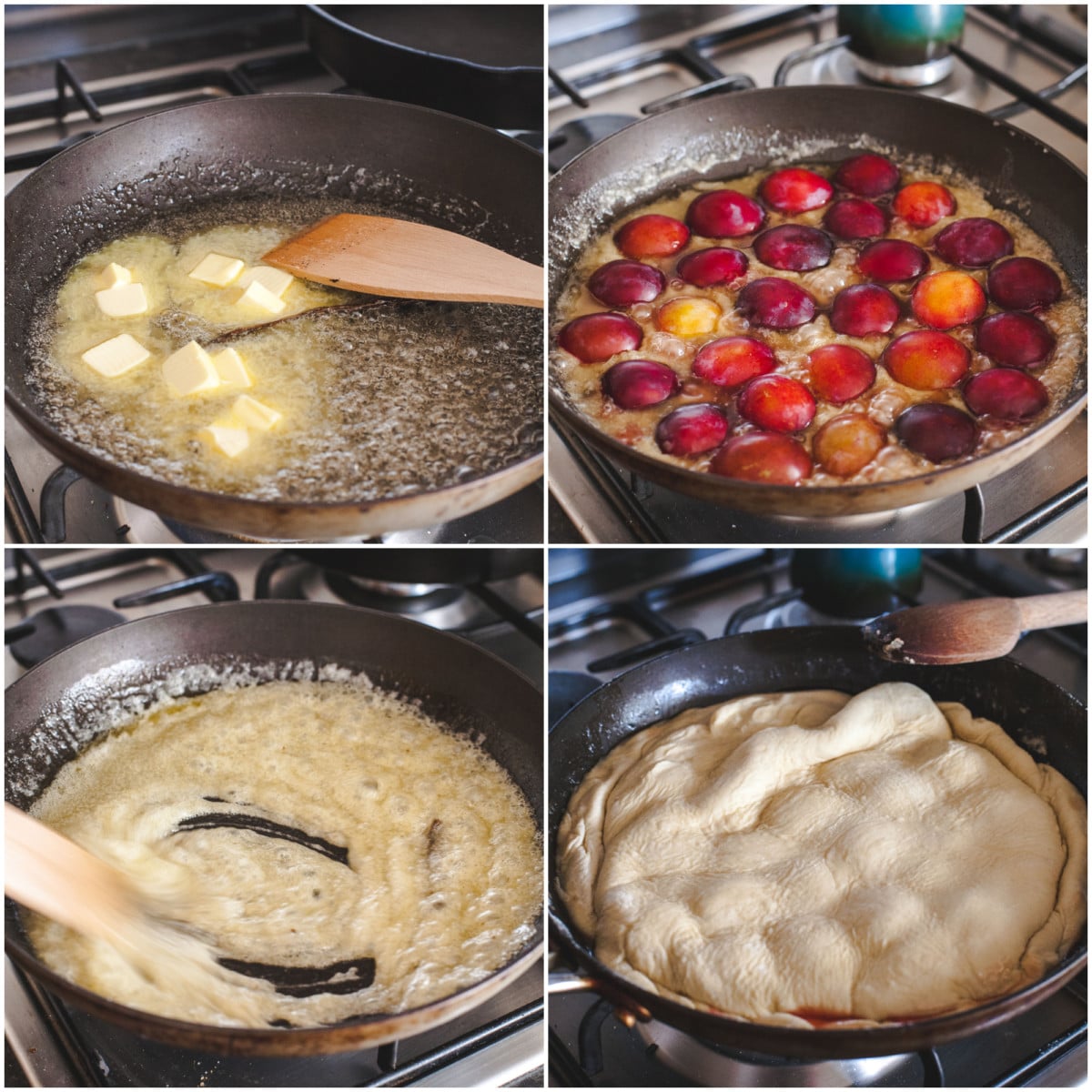 4 stages of making Plum Tarte Tatin