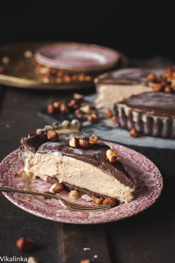 Slice of mud pie on a plate with more in background