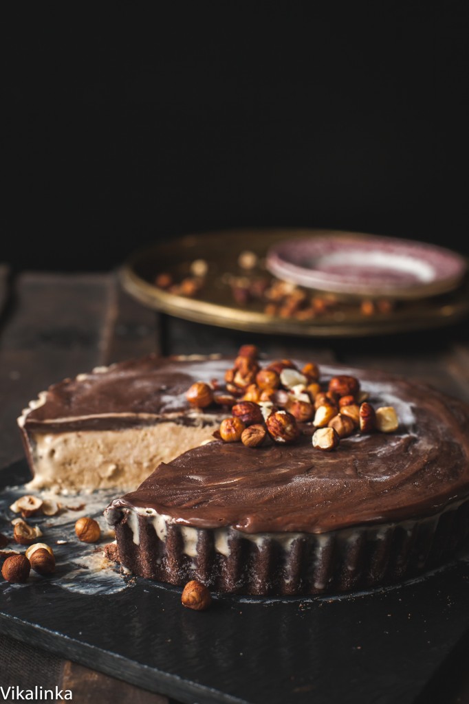 Mississippi mud pie on a table with slice removed