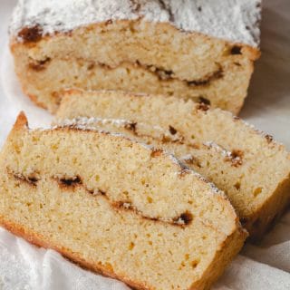 sliced pound cake with cinnamon swirl