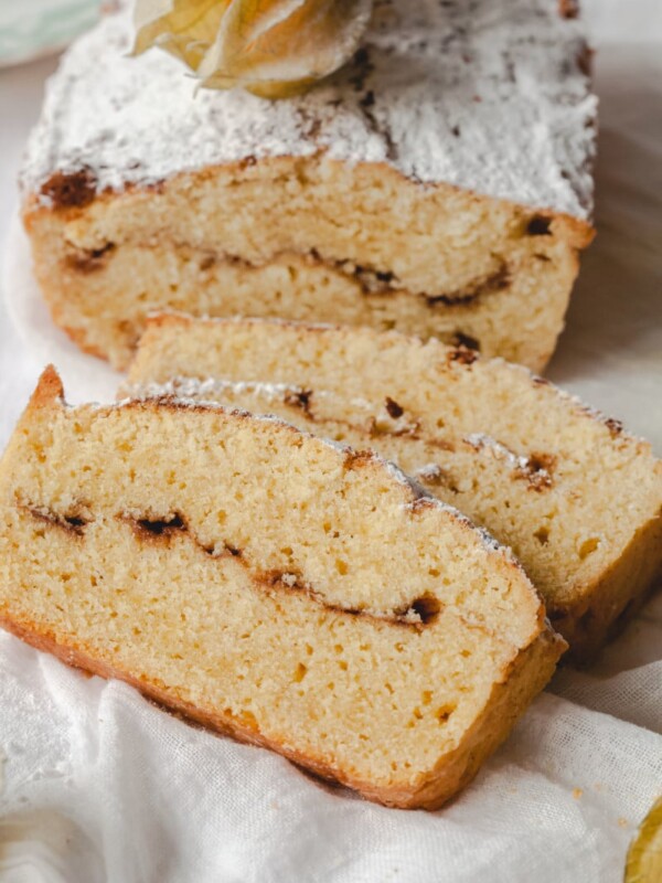 sliced pound cake with cinnamon swirl