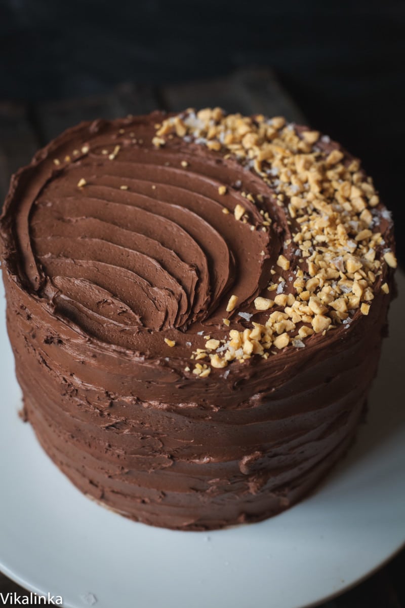 Top down view of chocolate honeycomb cake