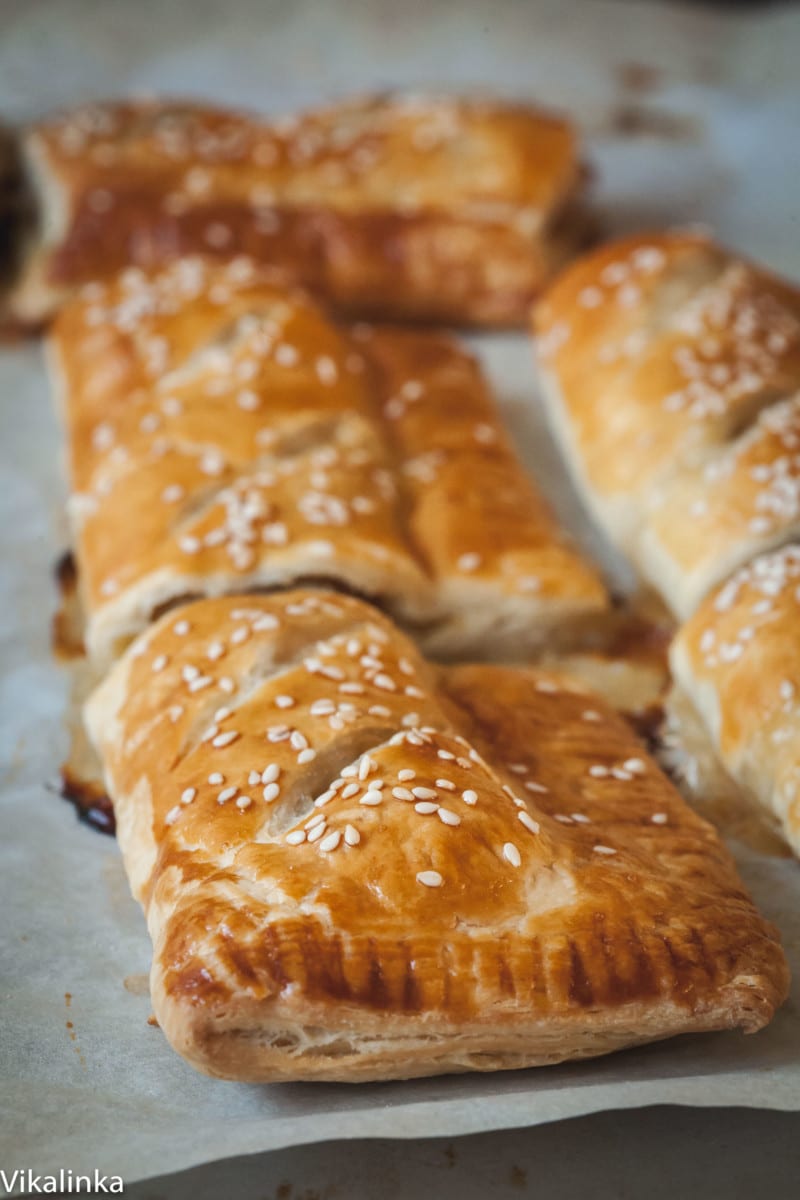 Close up of caramelised onion Sausage roll
