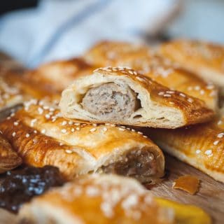 Close up shot of cut open sausage roll