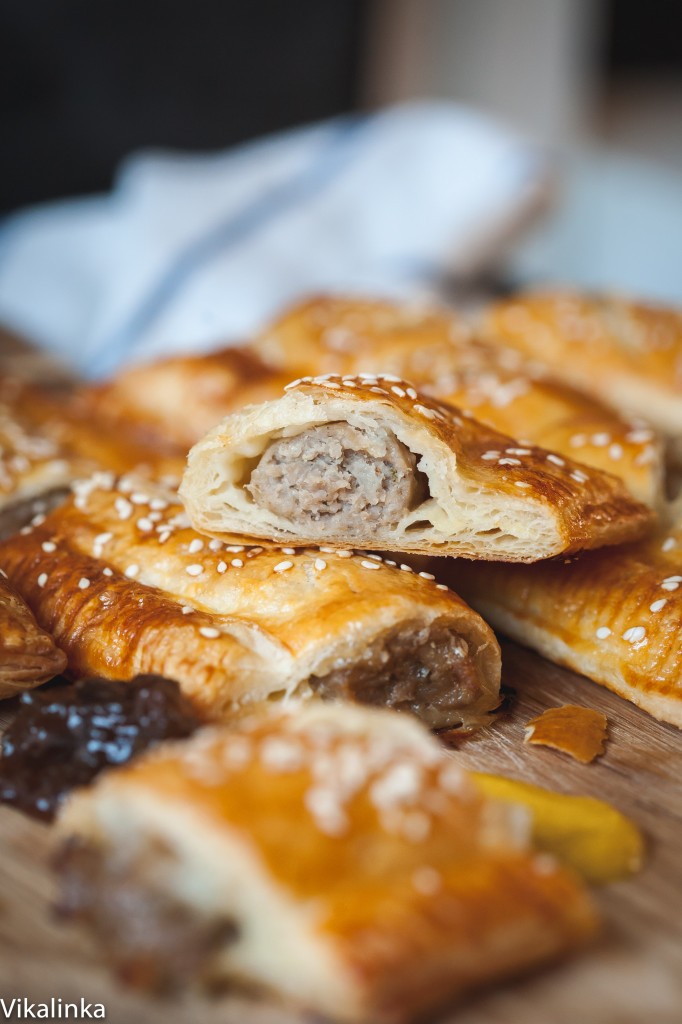 Caramelised onion sausage rolls. Just two ingredients and a bit of your time. 