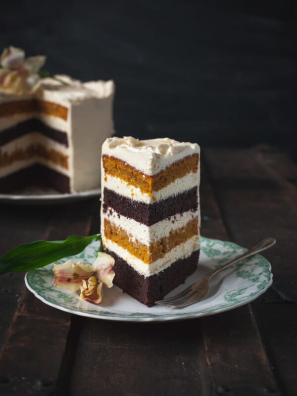 Slice of the cake showing the layers