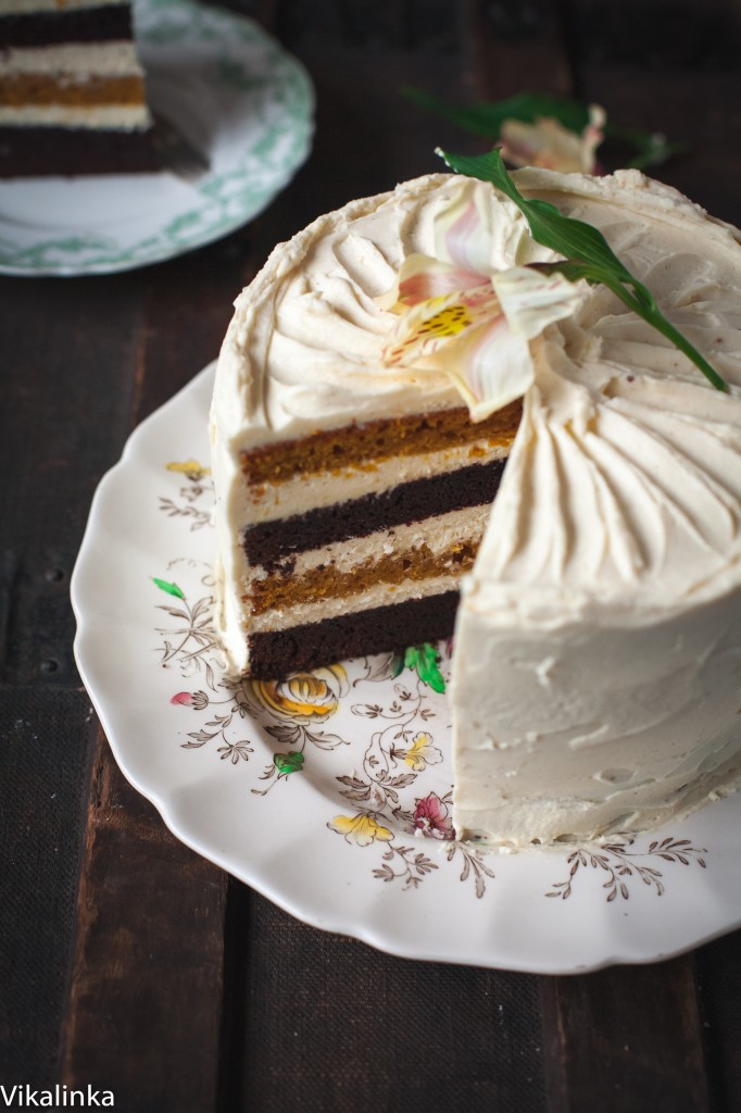 Angled view of the cake with slice removed