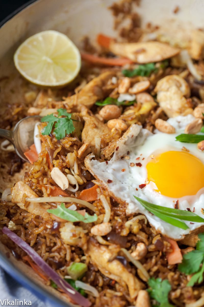 close up of Nasi Goreng in a pan