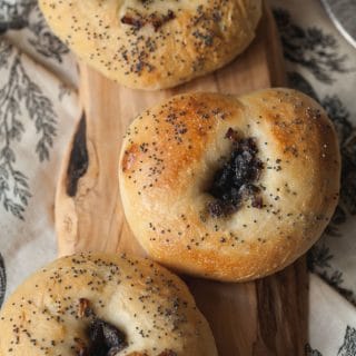 Bialy buns on a serving board