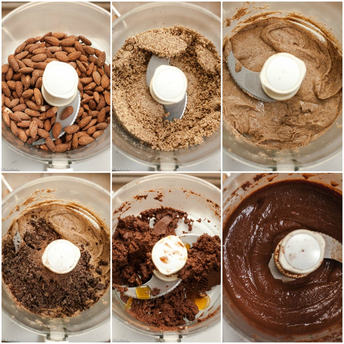 Process shots of nutella ingredients in blender