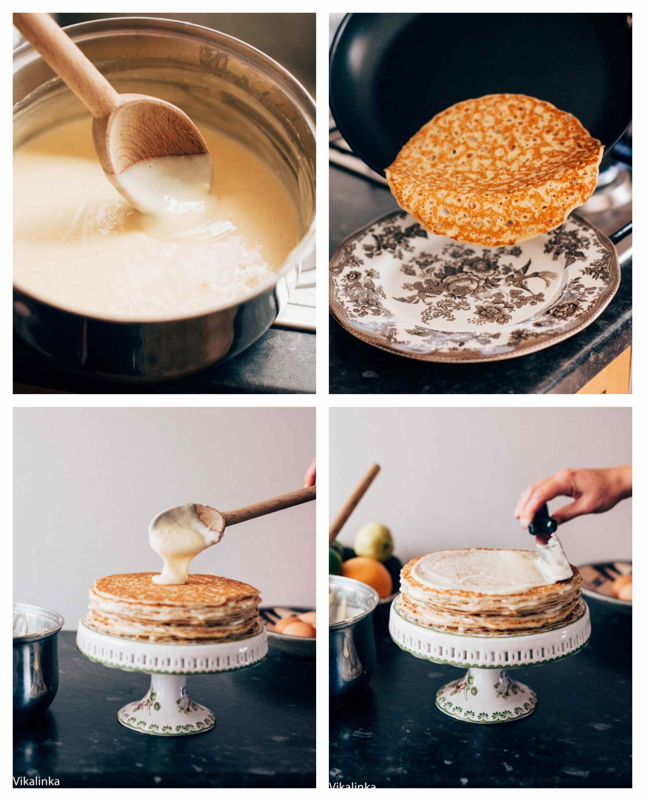 custard crepe cake process images